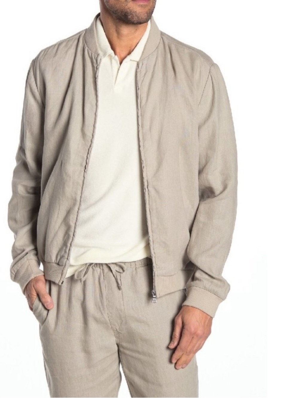 Onia Men's Light Beige Linen Bomber Jacket Sz Small - EUC